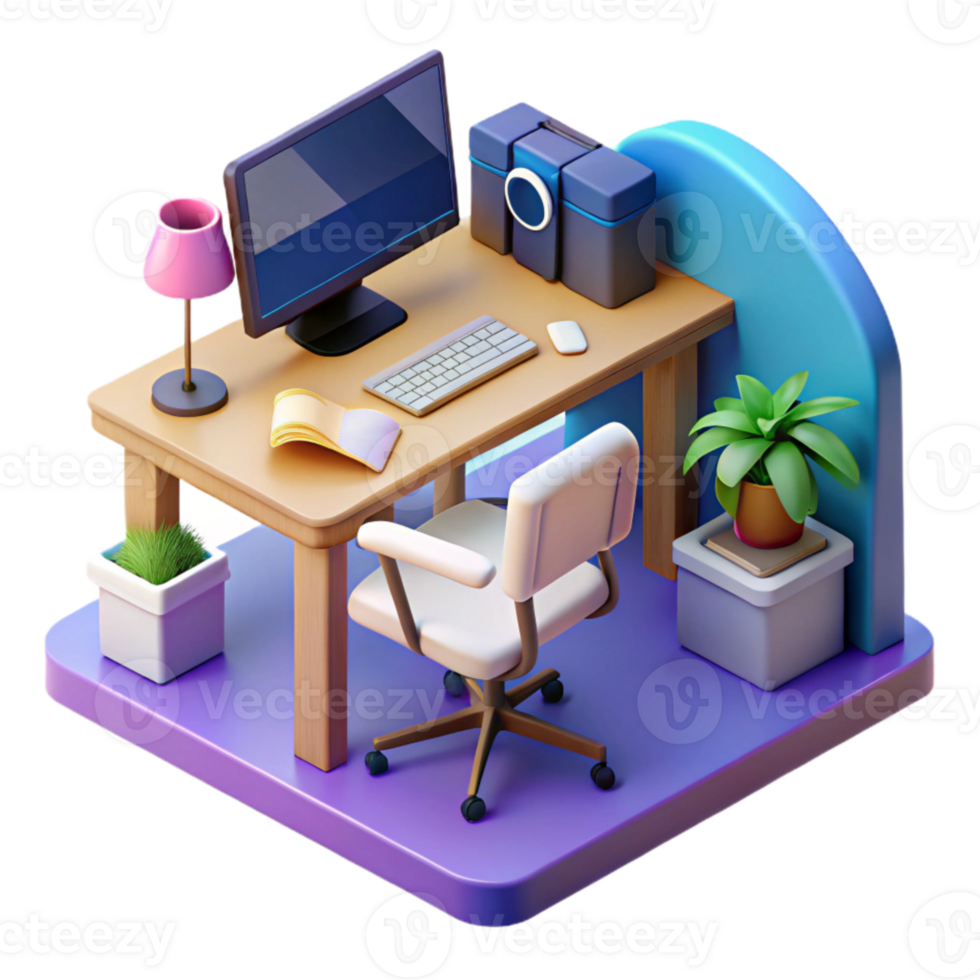 wonderful artistic Isometric Vr Workspace Isolated png