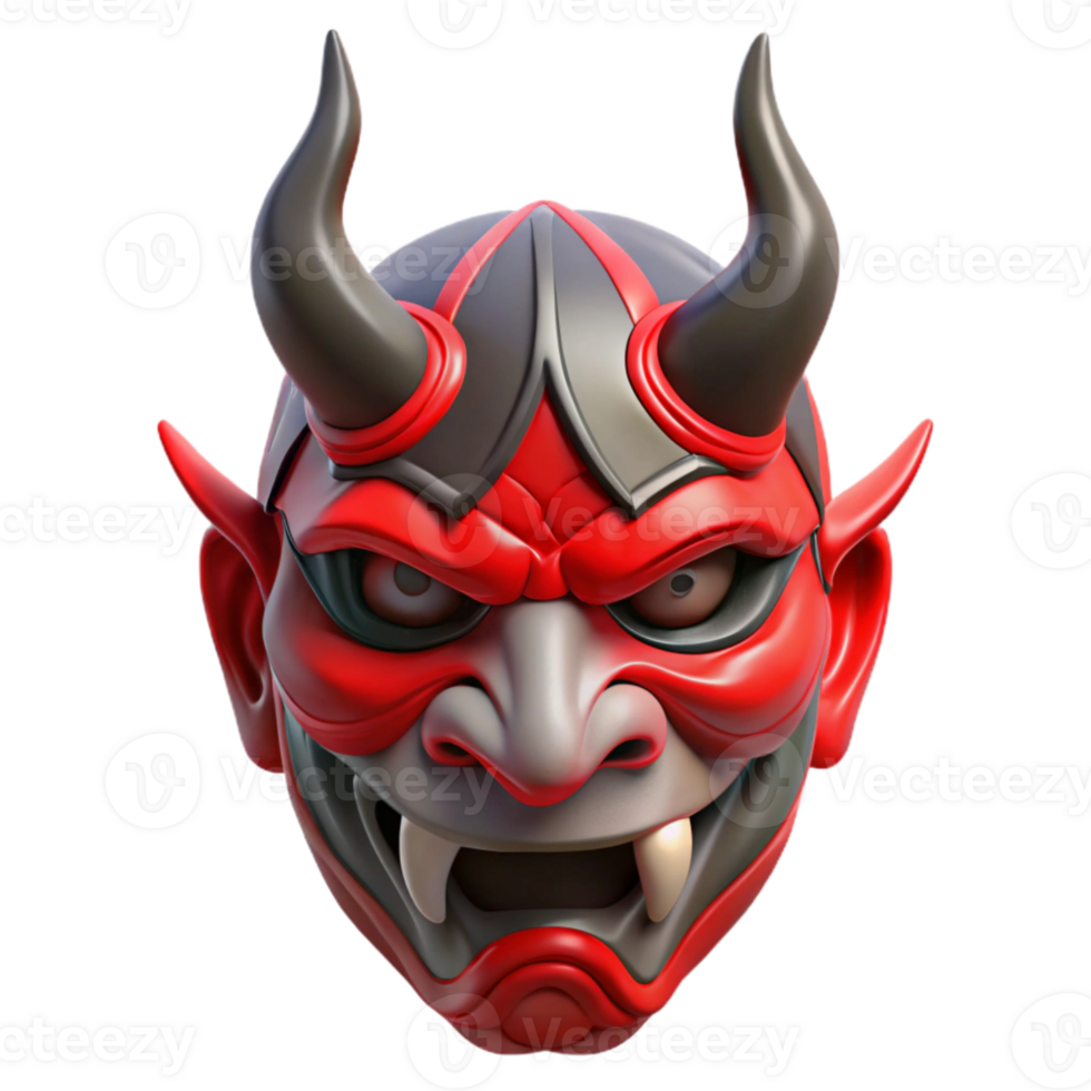 stunning abstract Japanese Festival Mask Oni Red and Black Transparent Background exclusive png