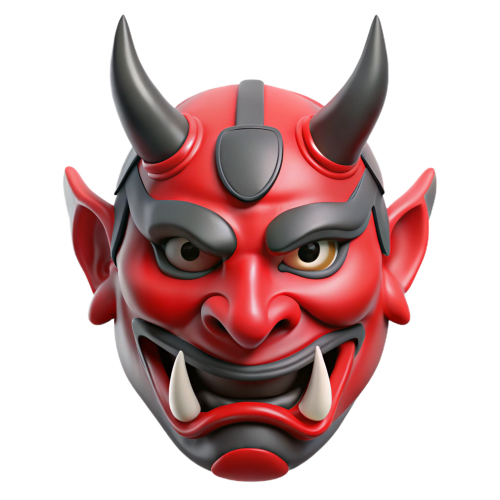 impressive abstract Japanese Festival Mask Oni Red and Black Transparent Background detailed png