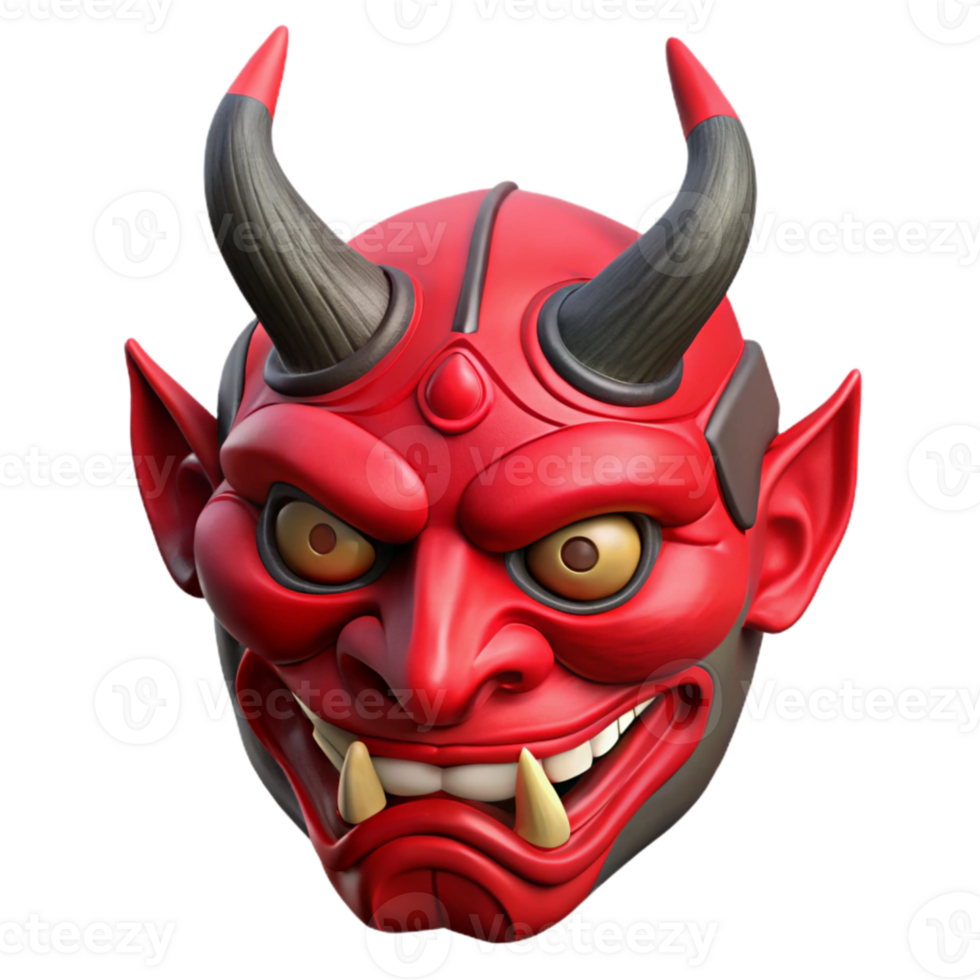 beautiful minimalist Japanese Festival Mask Oni Red and Black Transparent Background original png