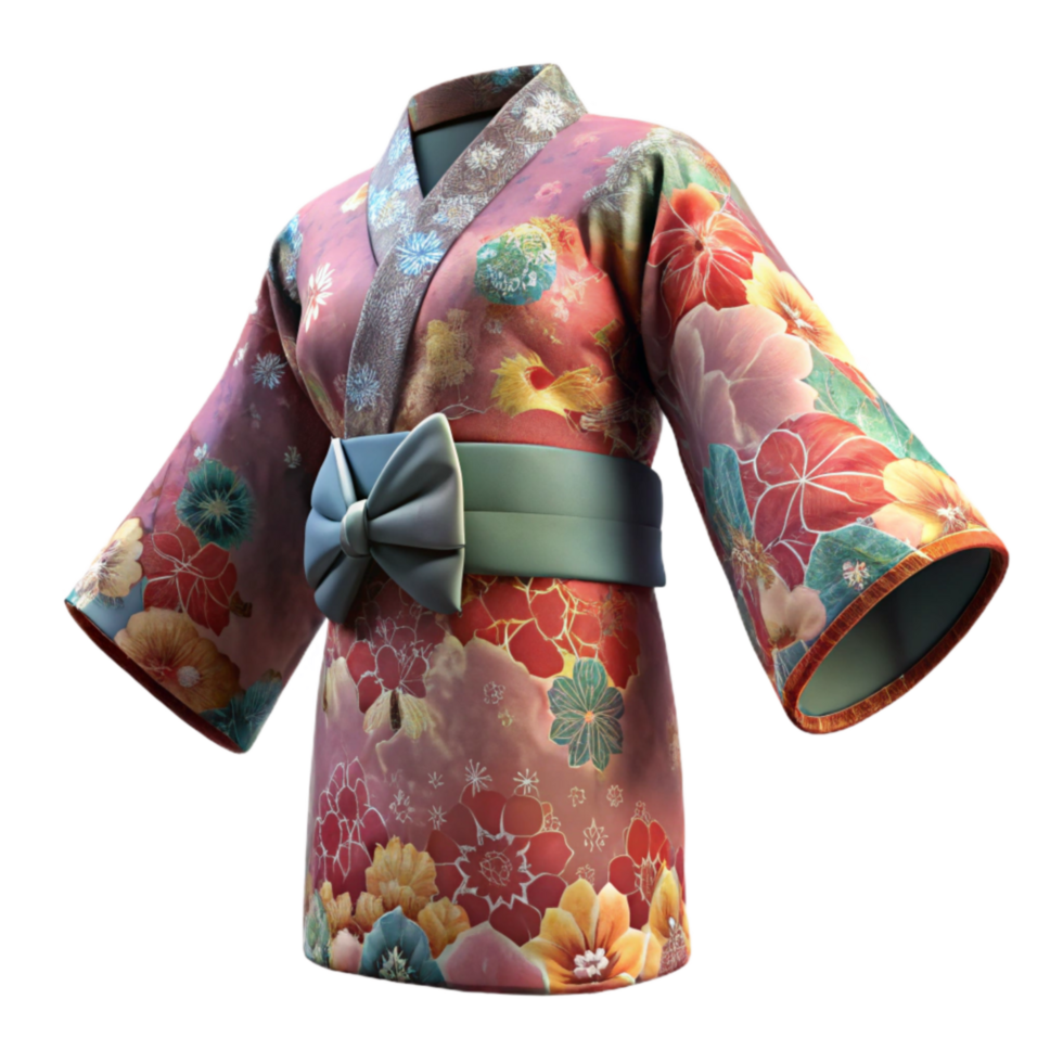 impressive classic Japanese Kimono with Floral Pattern Cutout authentic png