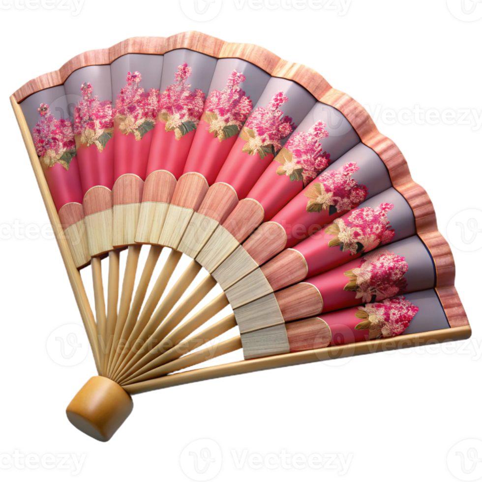 stunning vintage Japanese Fan with Painted Design Cutout exclusive png