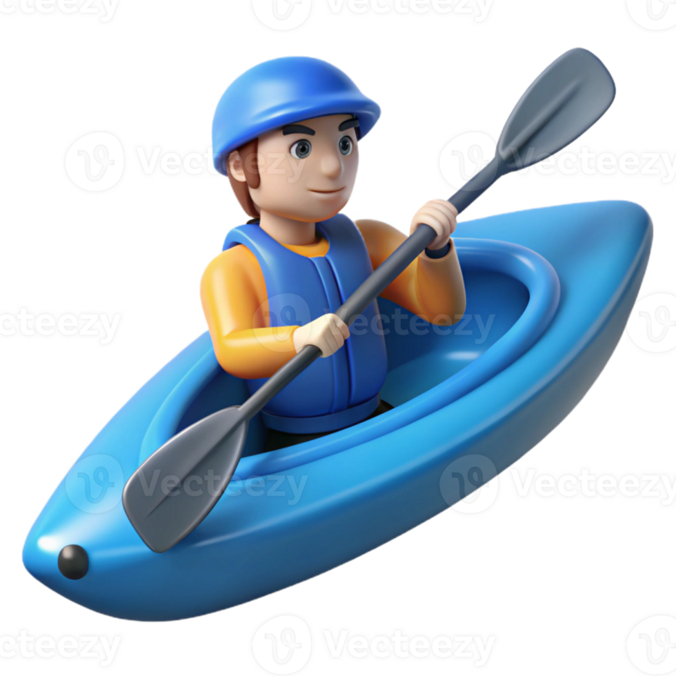 vibrant classic Kayaker Paddling Blue Kayak Cutout Transparent high quality png