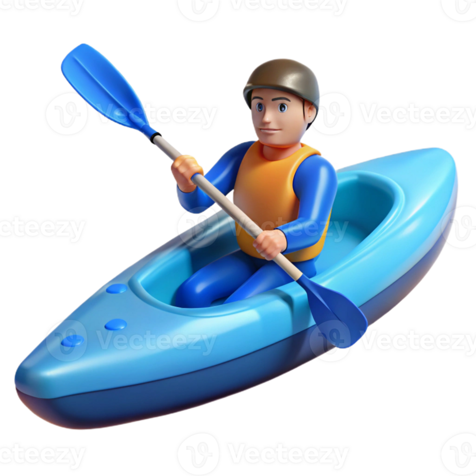 beautiful contemporary Kayaker Paddling Blue Kayak Cutout Transparent premium png
