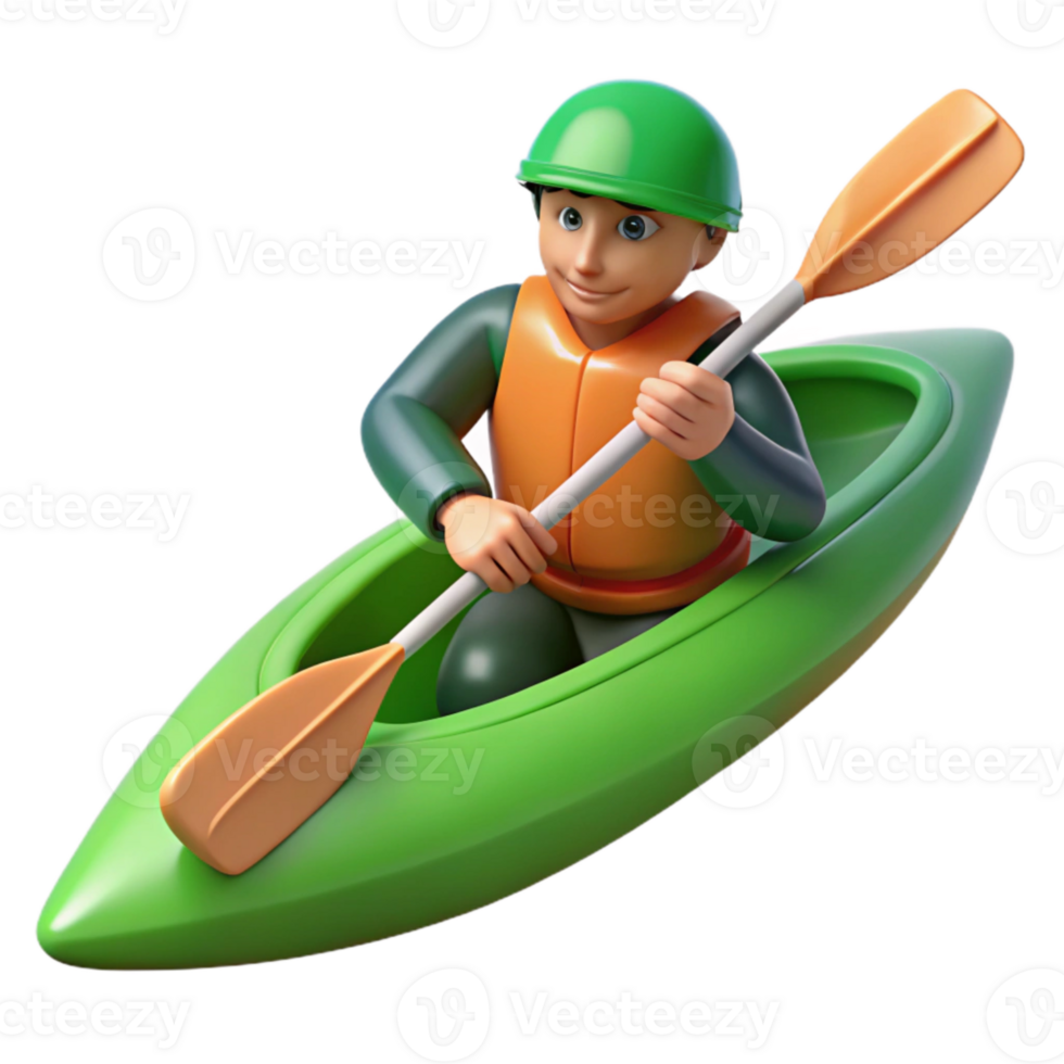 impressive abstract Kayaker Paddling Green Kayak Isolated exclusive png