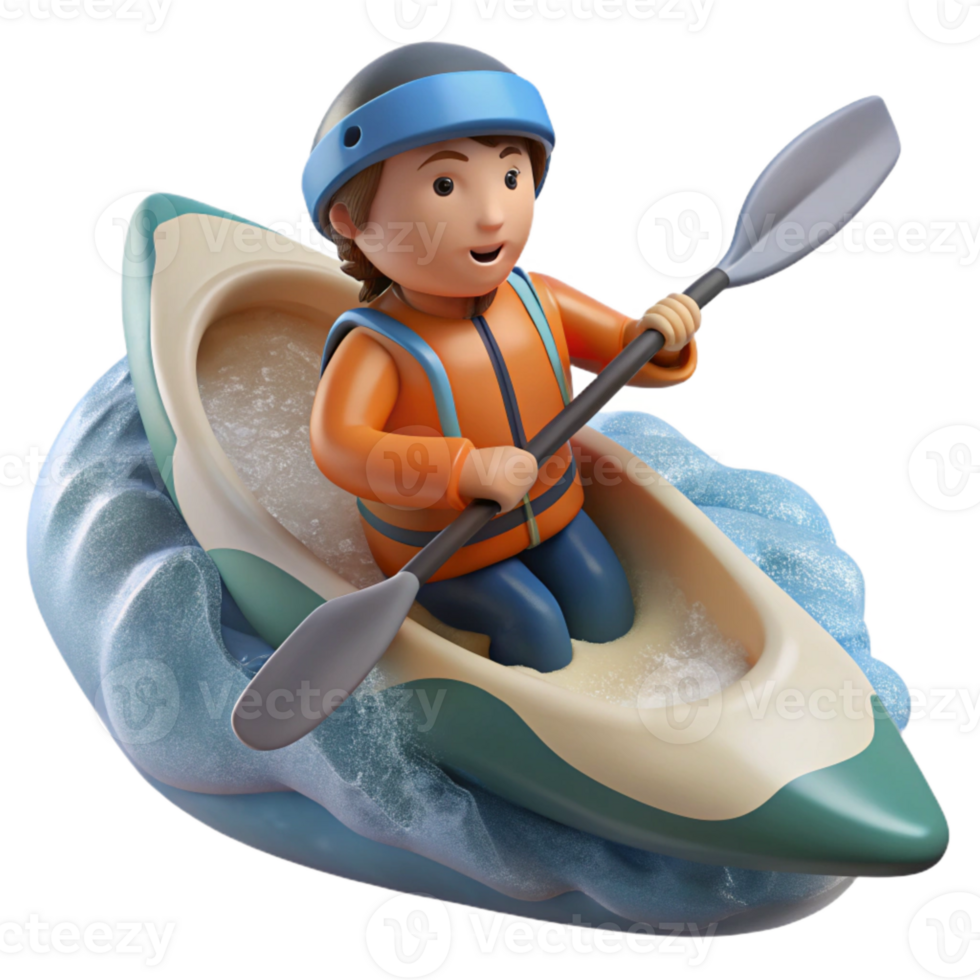 beautiful minimalist Kayaker Navigating Whitewater Chute Transparent Background high quality png