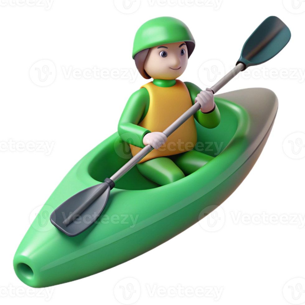 extraordinary creative Kayaker Paddling Green Kayak Isolated png