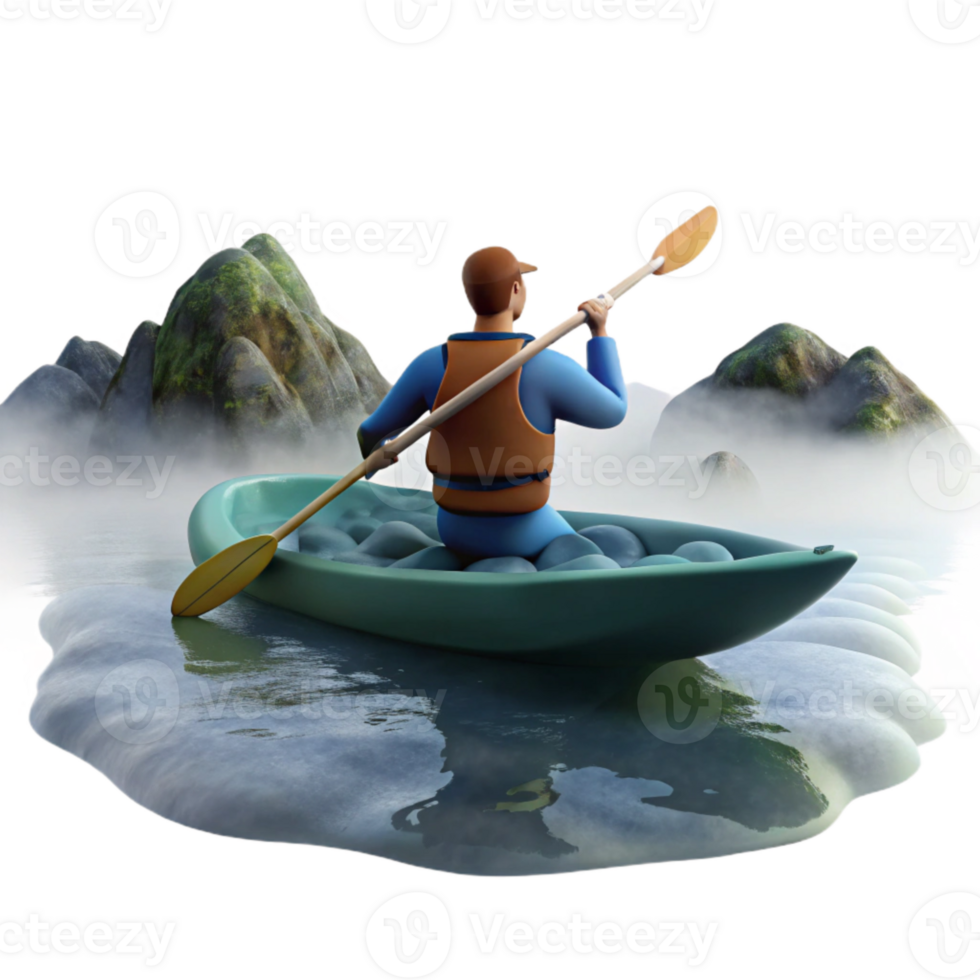 wonderful classic Kayaker Paddling Through Foggy Lake Transparent Background high quality png