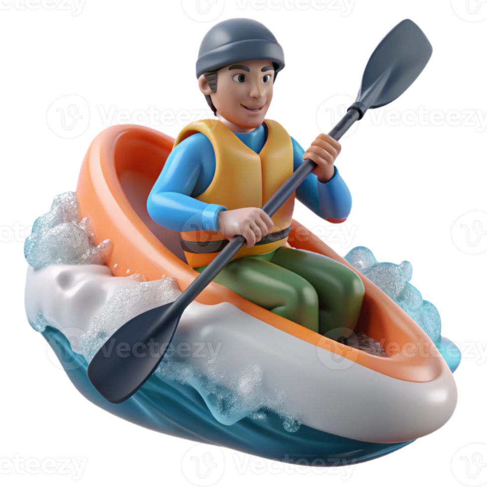 impressive minimalist Kayaker Paddling Whitewater Rapids Cutout Element authentic png