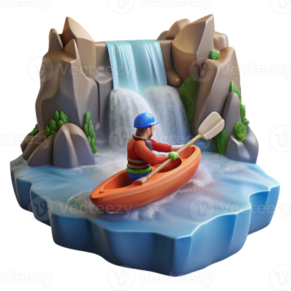 wonderful contemporary Kayaker Paddling Towards Waterfall Transparent Background premium png