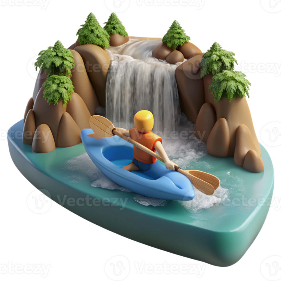 extraordinary contemporary Kayaker Paddling Towards Waterfall Transparent Background premium png