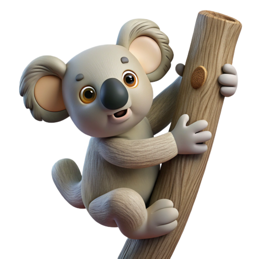 elegant contemporary Koala Bear Climbing Tree Transparent Background high quality png