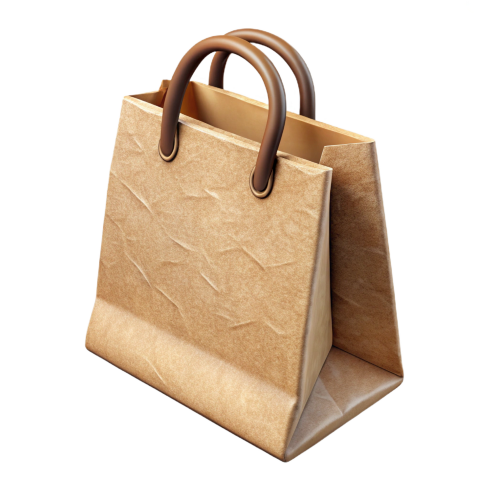 impressive creative Kraft Paper Bag with Handle Cutout Transparent Background premium png