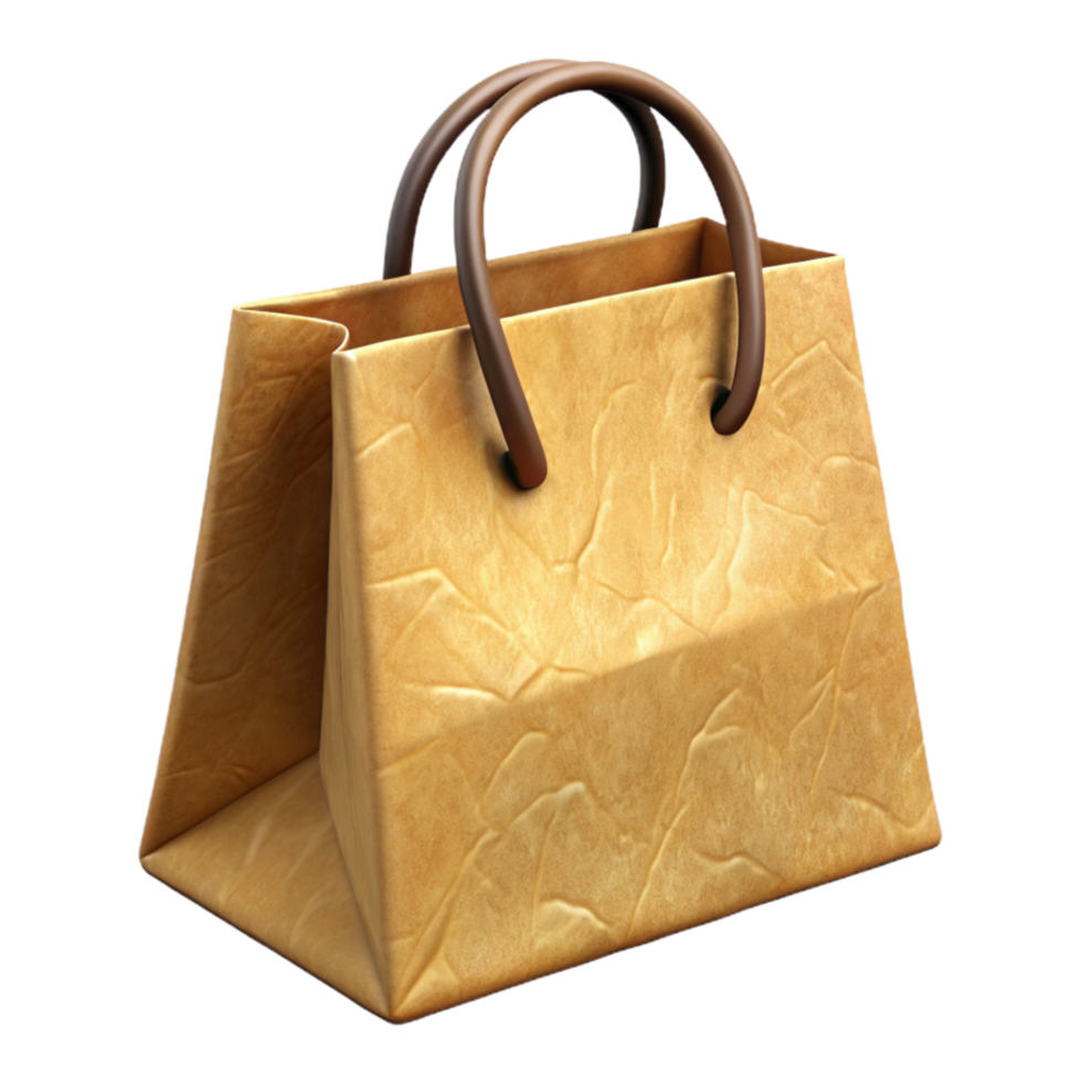 extraordinary rustic Kraft Paper Shopping Bag with Handles Isolated high quality png