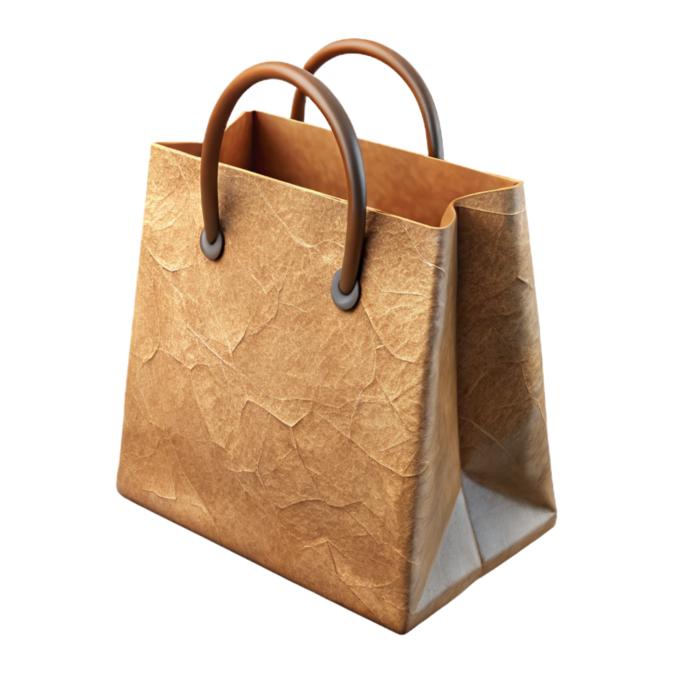 stunning contemporary Kraft Paper Shopping Bag with Handles Isolated high resolution png