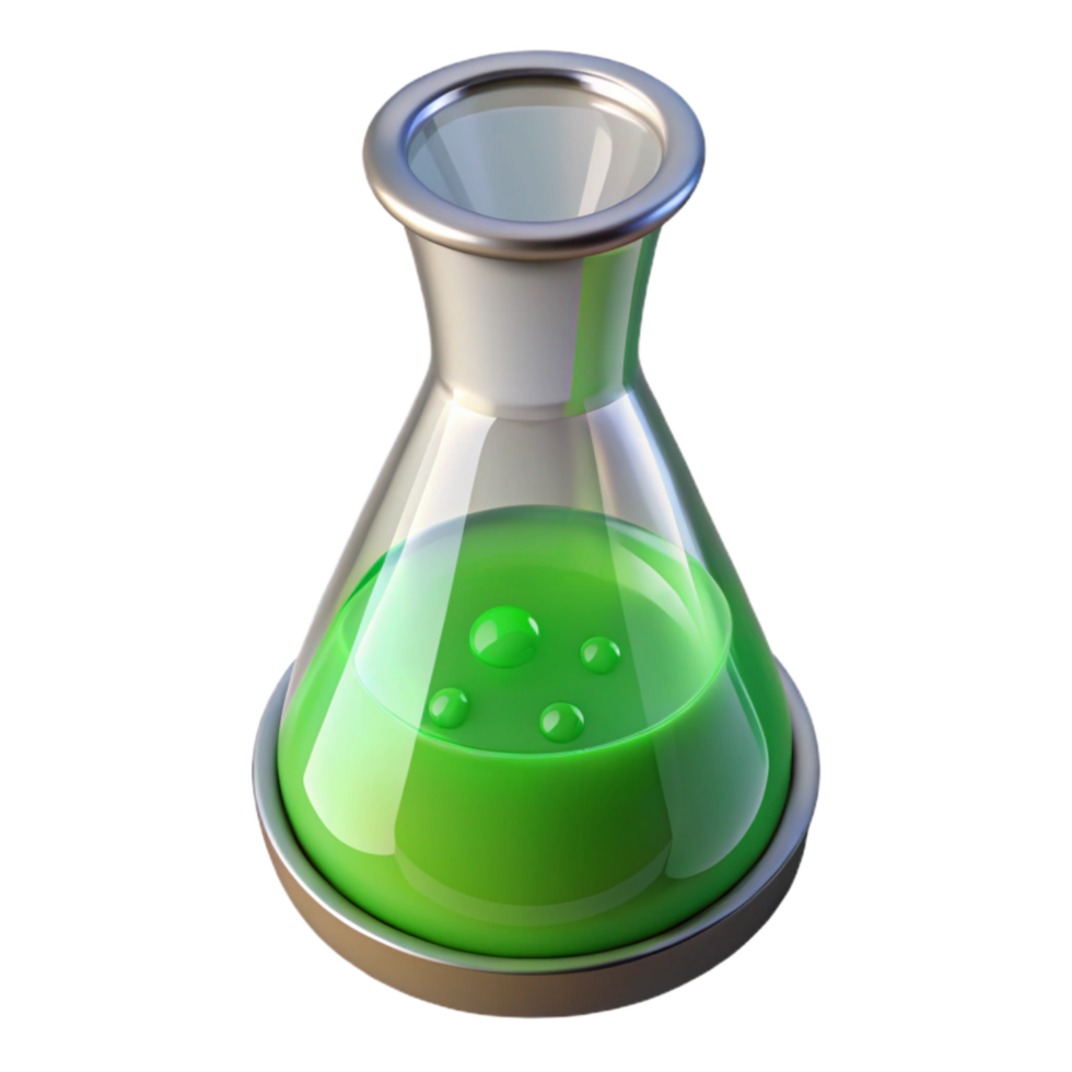 elegant minimalist Laboratory Beaker with Green Liquid Cutout on Transparent Background exclusive png