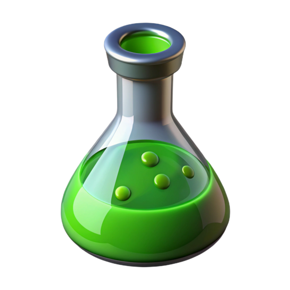 elegant minimalist Laboratory Flask with Green Liquid Cutout detailed png
