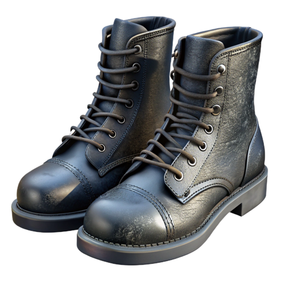 elegant traditional Lace Up Boots Black Leather Isolated premium png