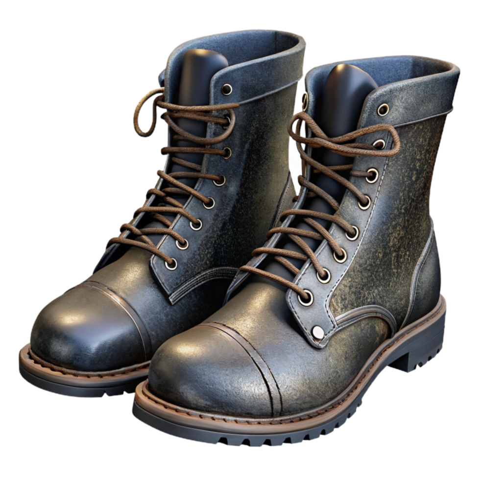 vibrant minimalist Lace Up Boots Black Leather Isolated high quality png