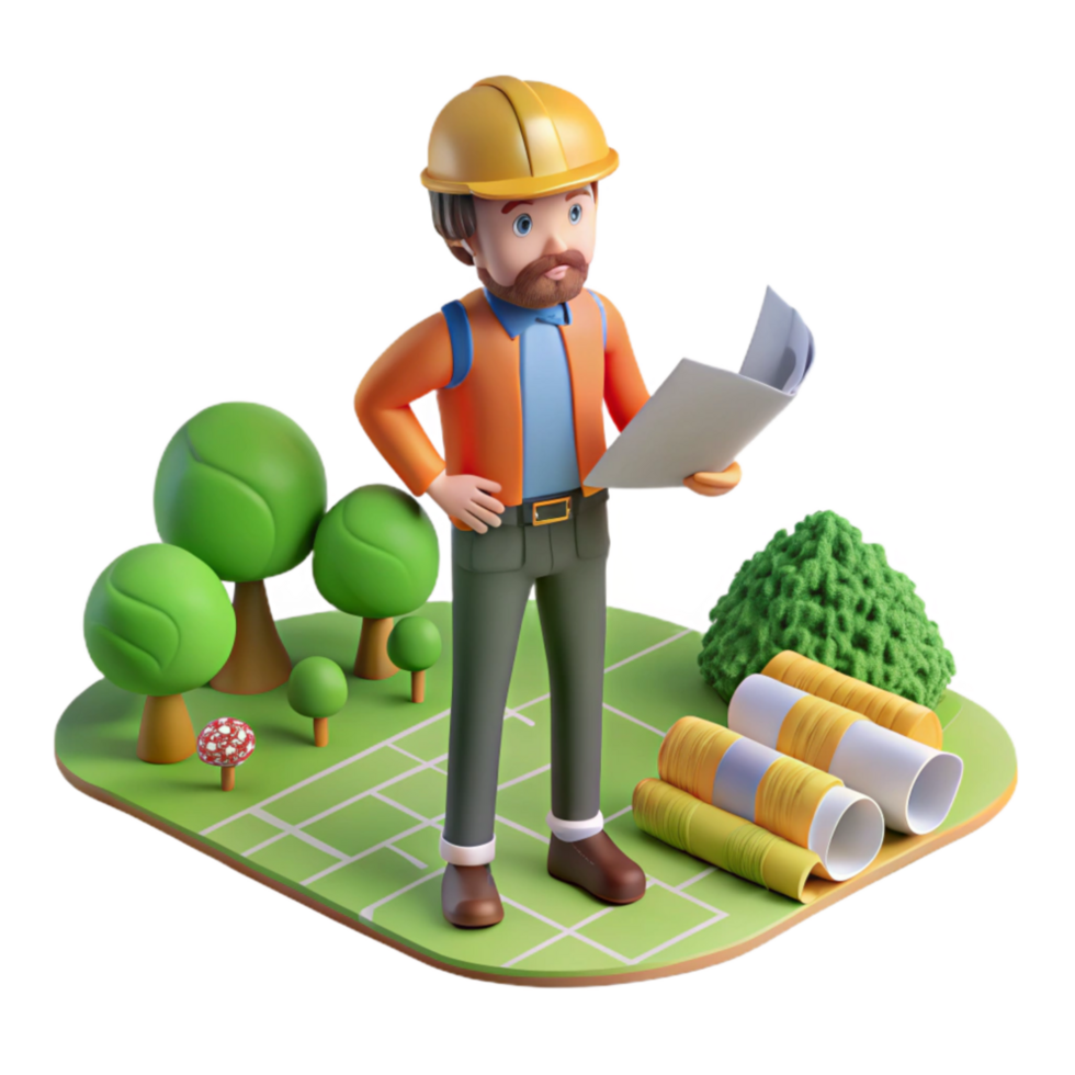 beautiful vintage Landscape Architect with Plans Transparent Background original png