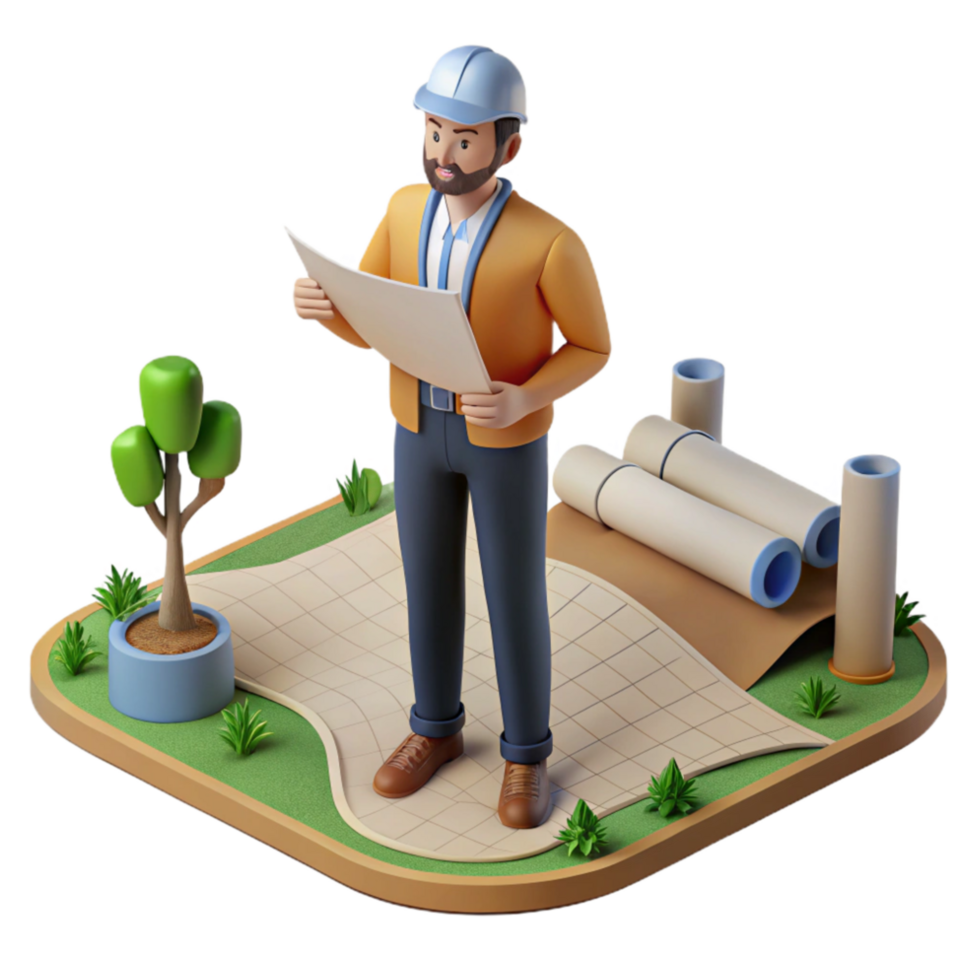 dramatic traditional Landscape Architect with Plans Transparent Background high resolution png