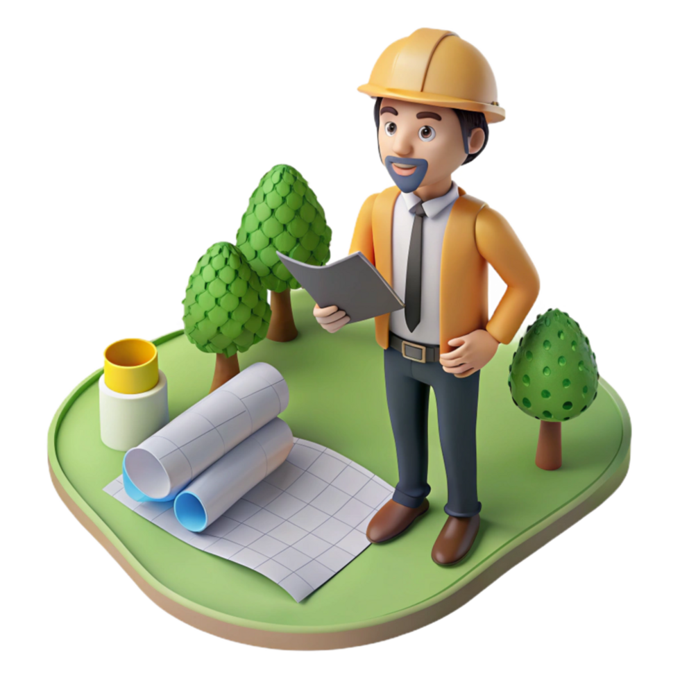 vibrant minimalist Landscape Architect with Plans Transparent Background original png