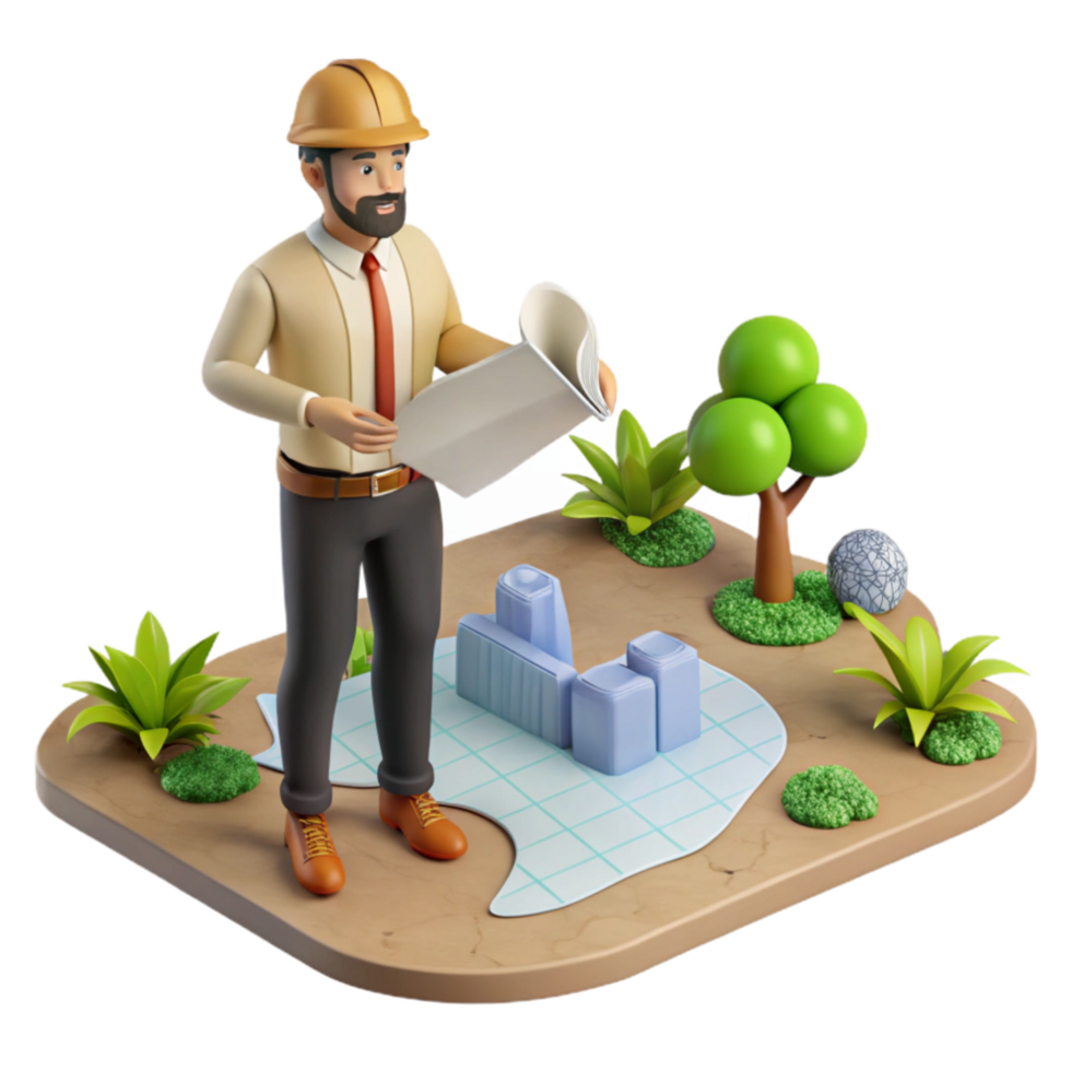 beautiful rustic Landscape Architect with Plans Transparent Background high resolution png