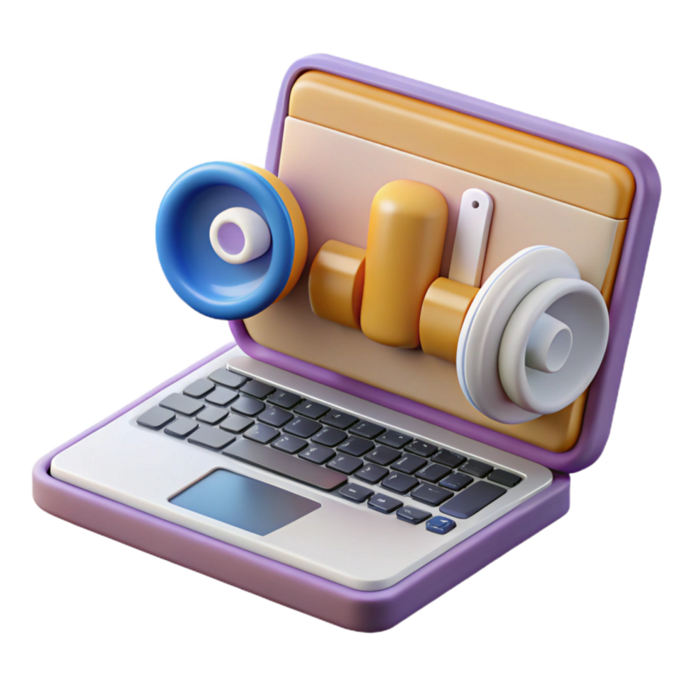 elegant classic Laptop with Audio Editing Software Isolated Element detailed png