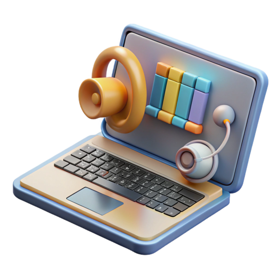 deslumbrante clássico computador portátil com audio edição Programas isolado elemento exclusivo png