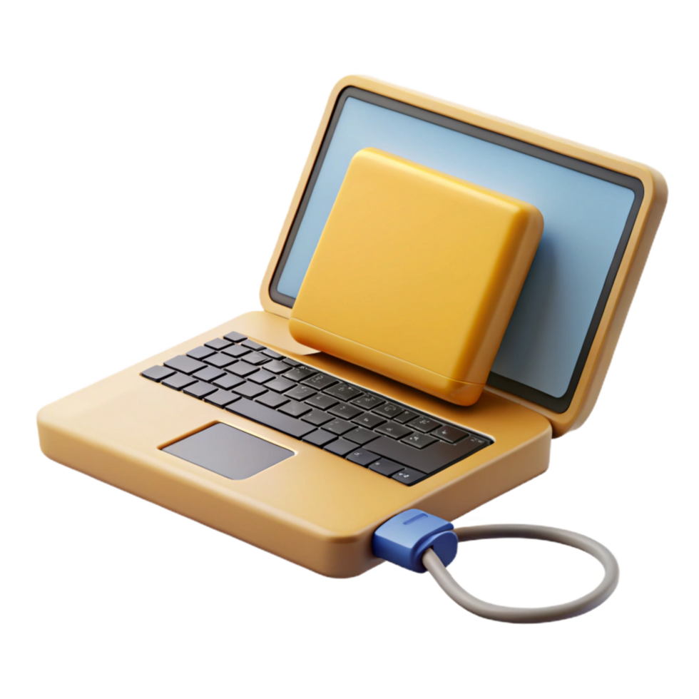 impressive contemporary Laptop with External Hard Drive Isolated Cutout authentic png