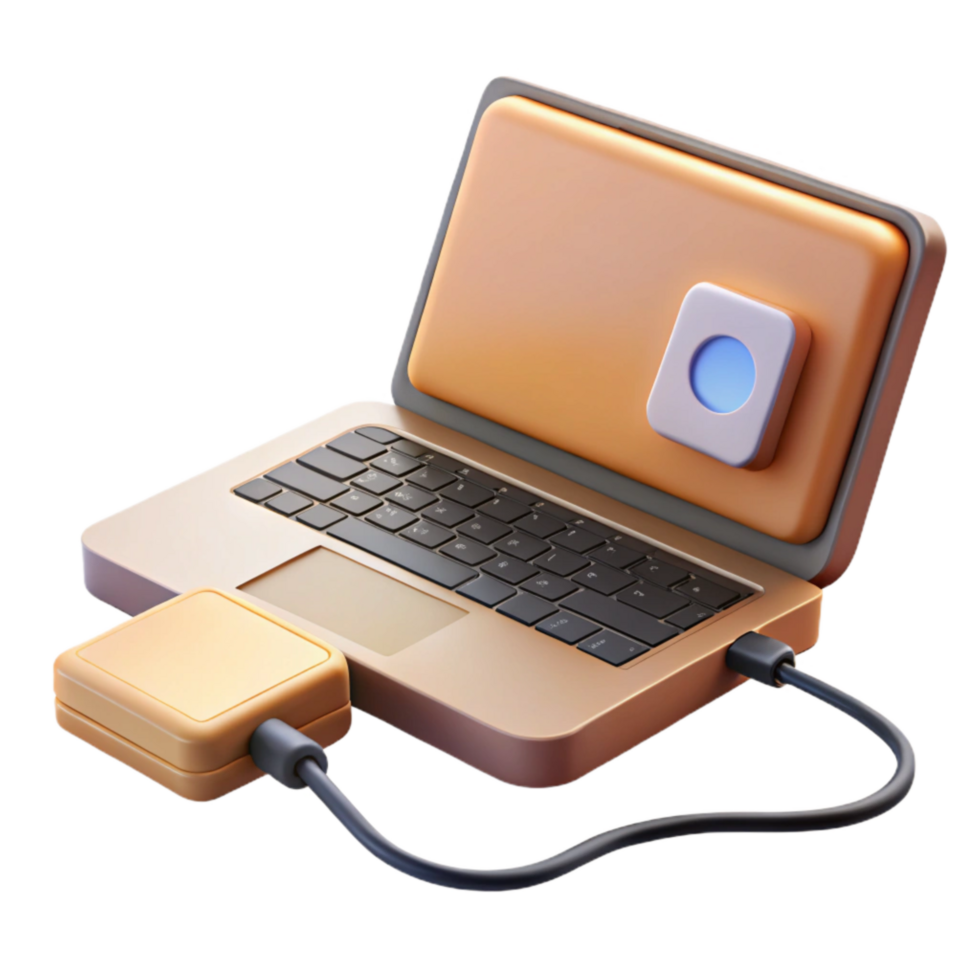 impressive artistic Laptop with External Hard Drive Isolated Cutout premium png