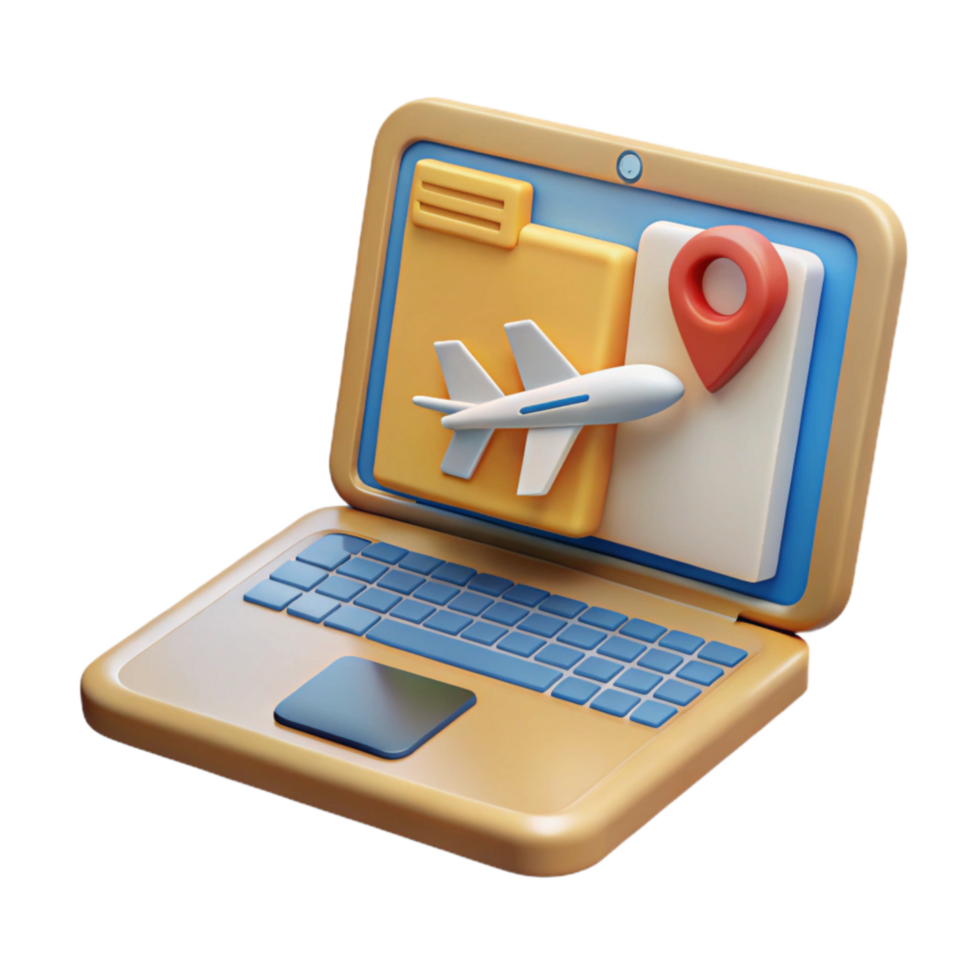 vibrant modern Laptop with Flight Booking Website Cutout high resolution png
