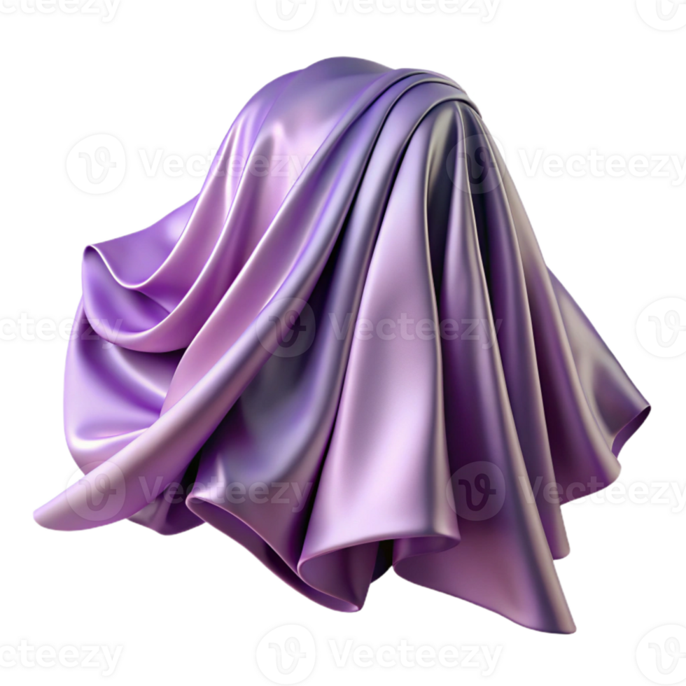 dramatic modern Lavender Satin Fabric Draped Side View Transparent Background detailed png