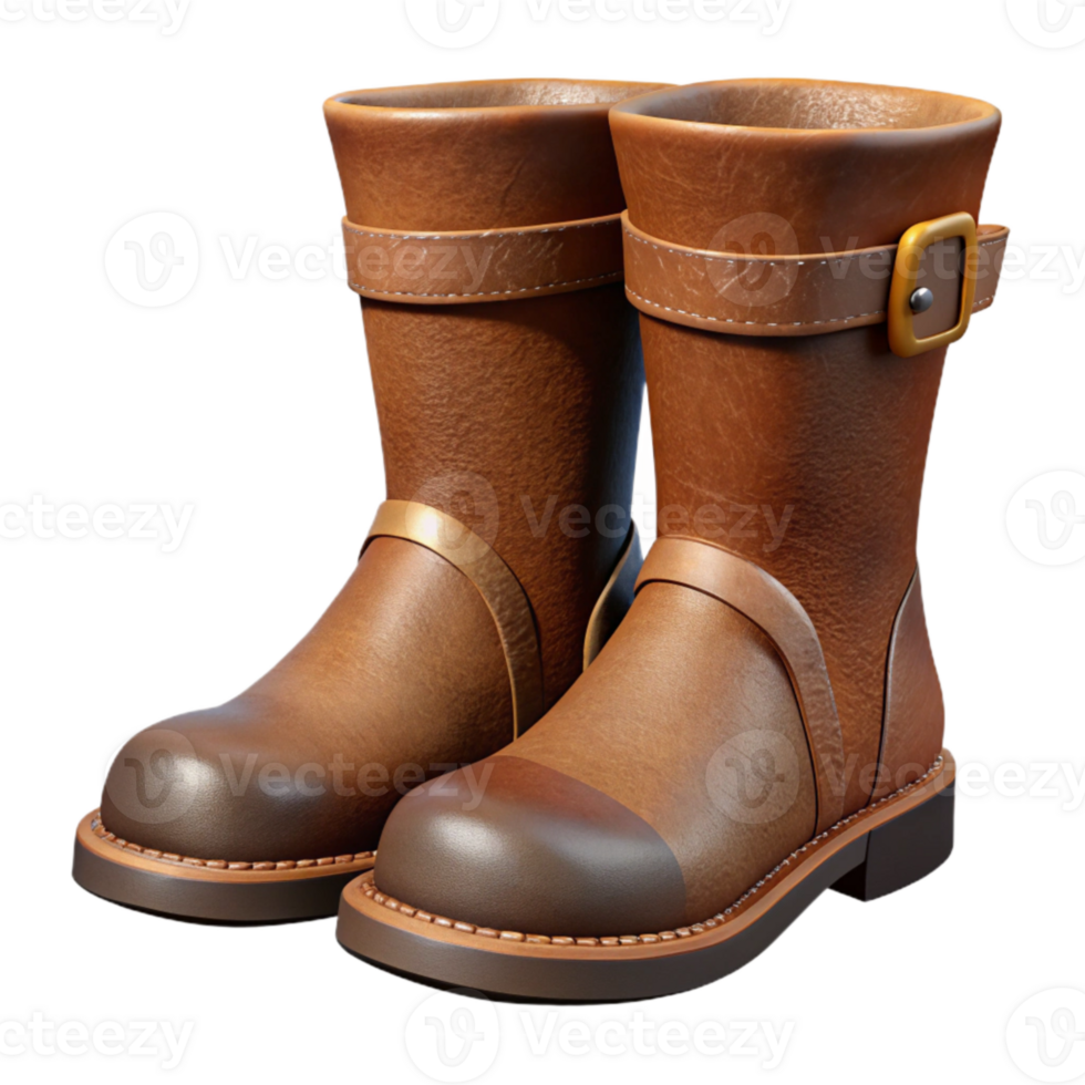 vibrant rustic Leather Boots Knee High Brown Isolated Element exclusive png