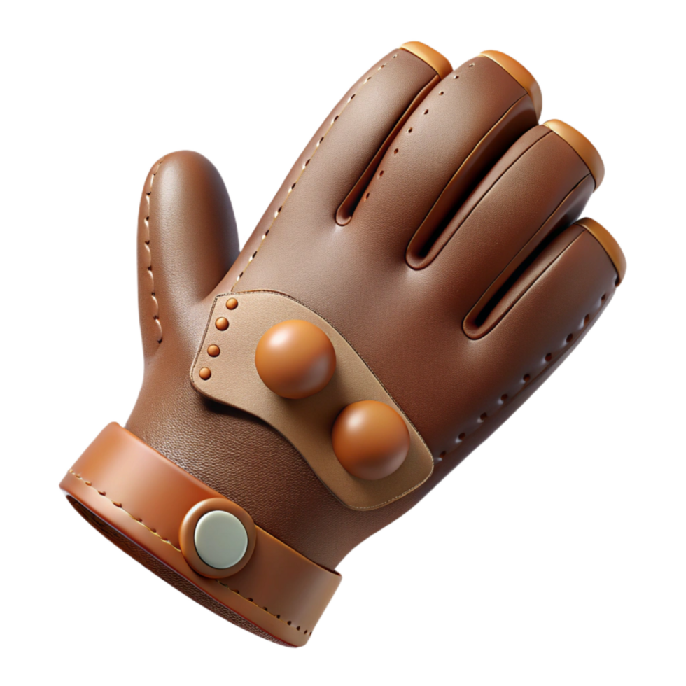 dramatic minimalist Leather Gloves Buttoned Brown Cutout premium png