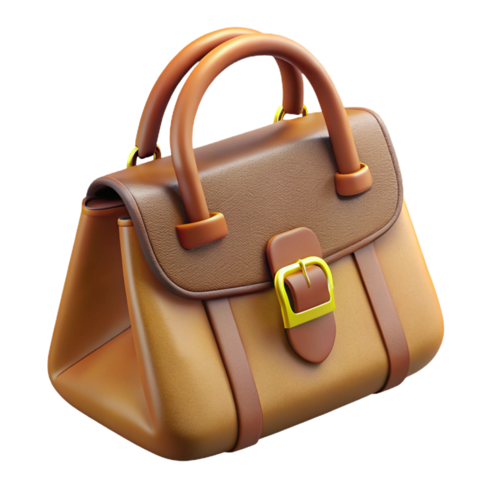 vibrant traditional Leather Handbag Brown Isolated on Transparent Background detailed png
