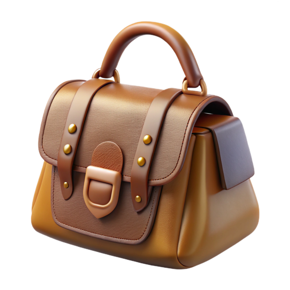 extraordinary abstract Leather Handbag Brown Isolated on Transparent Background high quality png