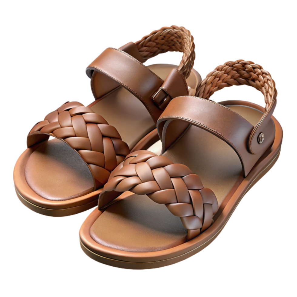 extraordinary rustic Leather Sandals with Braided Straps Isolated png