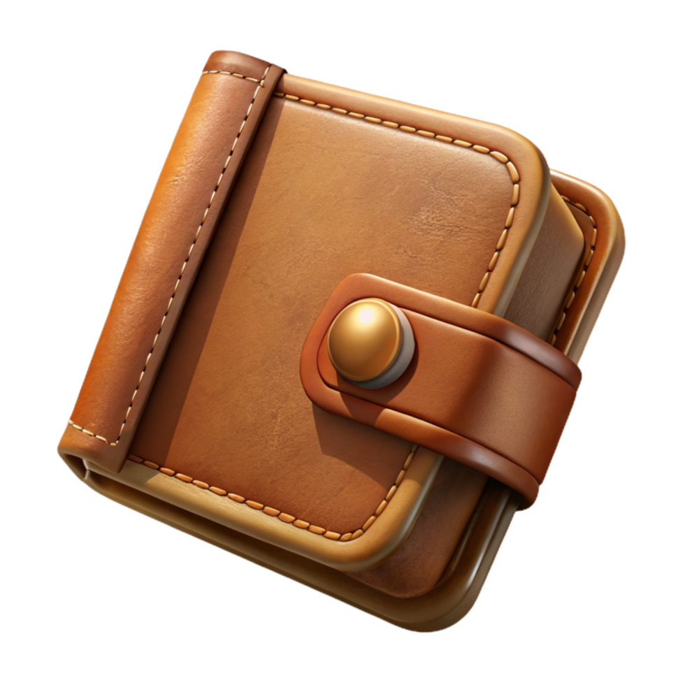 elegant artistic Leather Wallet Brown Transparent Background Cutout detailed png