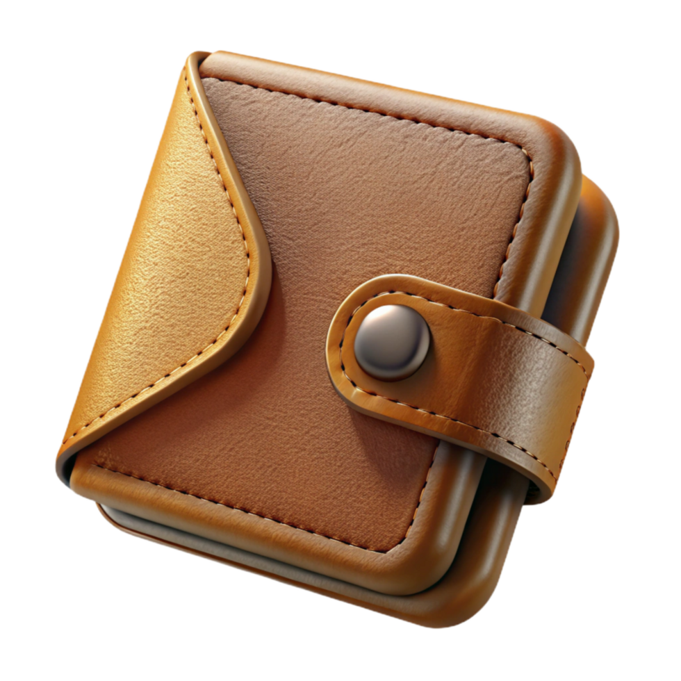 dramatic contemporary Leather Wallet Brown Transparent Background Cutout high quality png