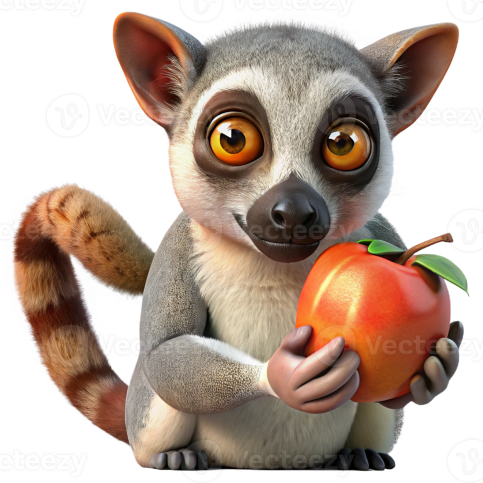 serene contemporary Lemur Eating Fruit Madagascar Forest Cutout Transparent Background png