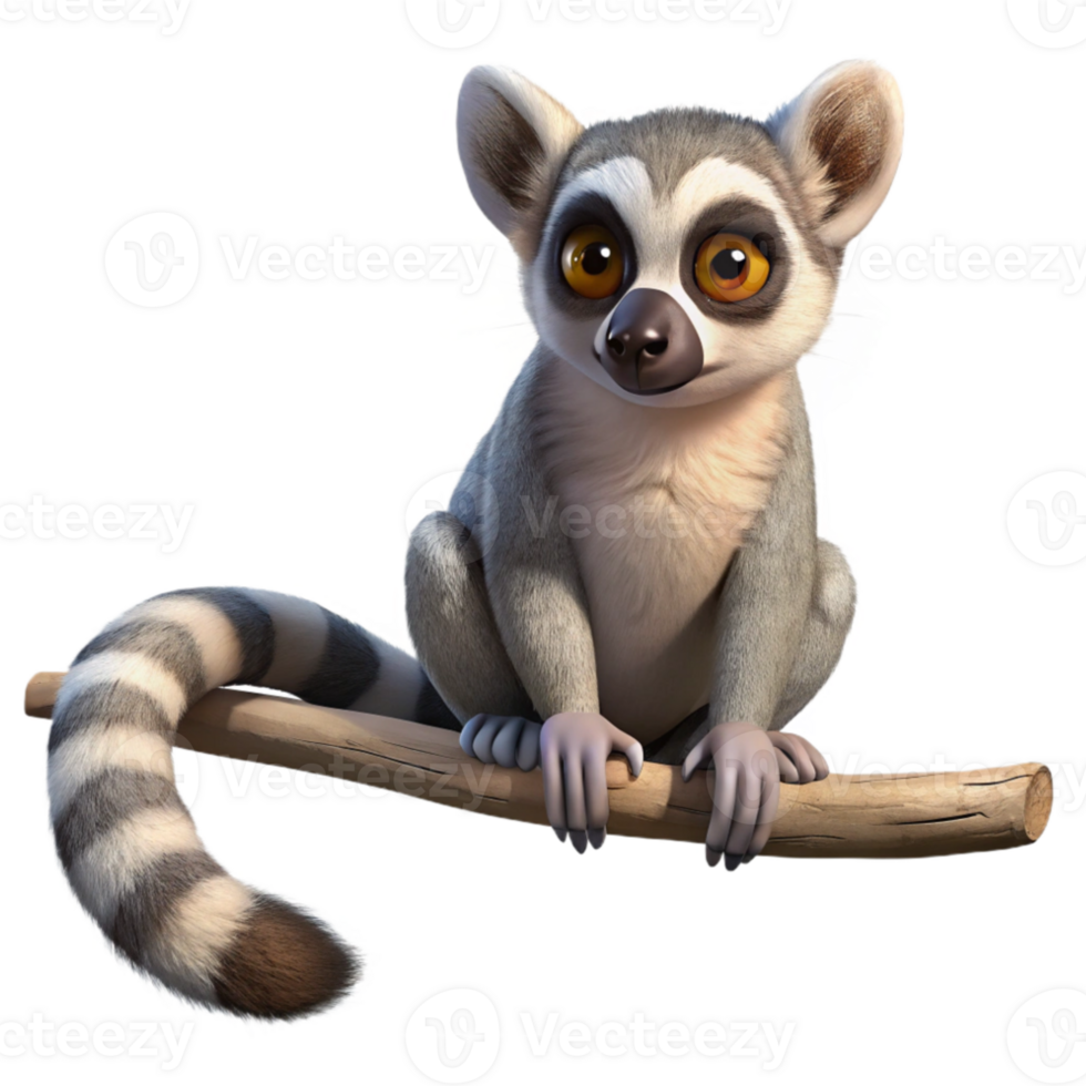 impressive traditional Lemur Sitting on Branch Isolated Cutout original png