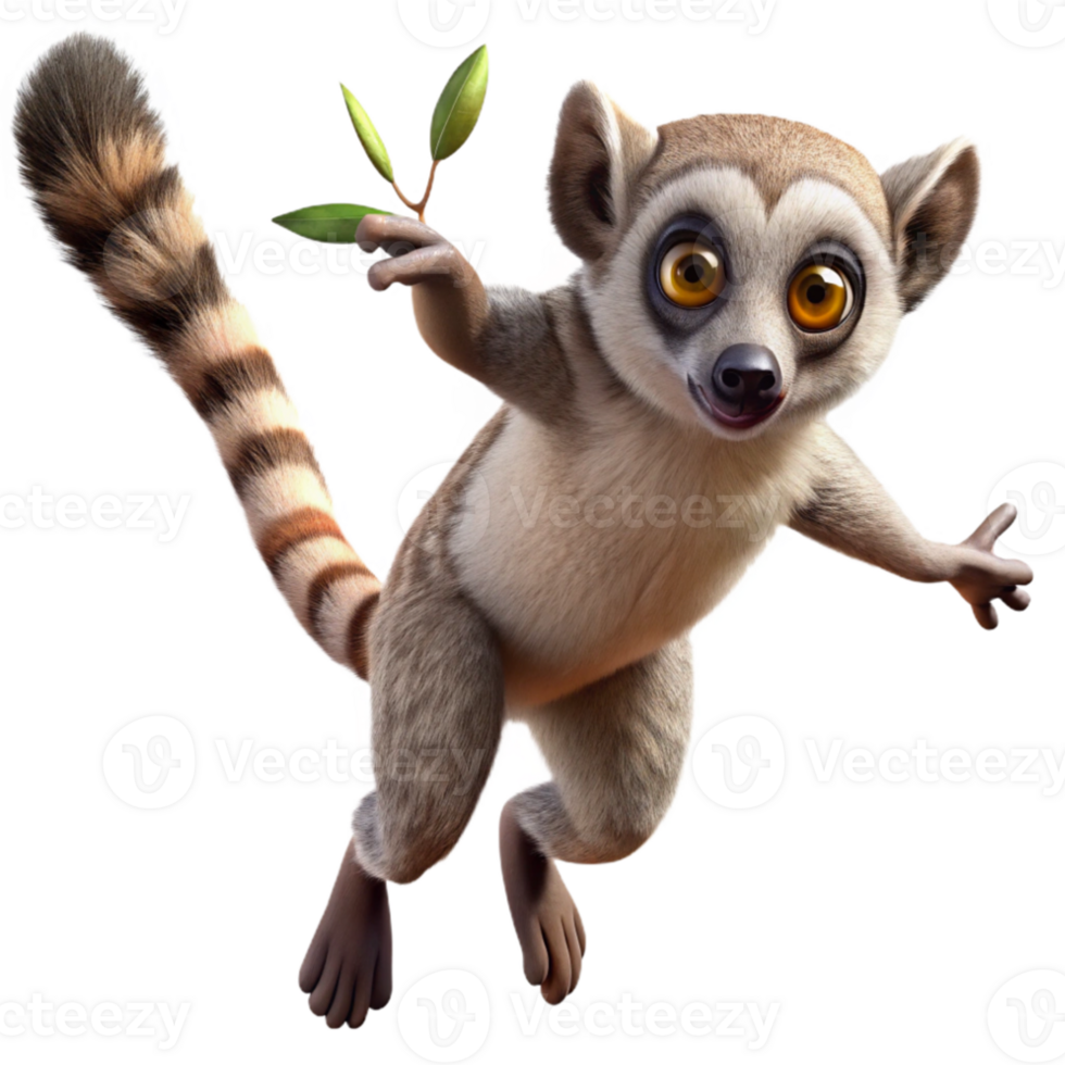 wonderful modern Lemur Leaping Between Branches Isolated detailed png
