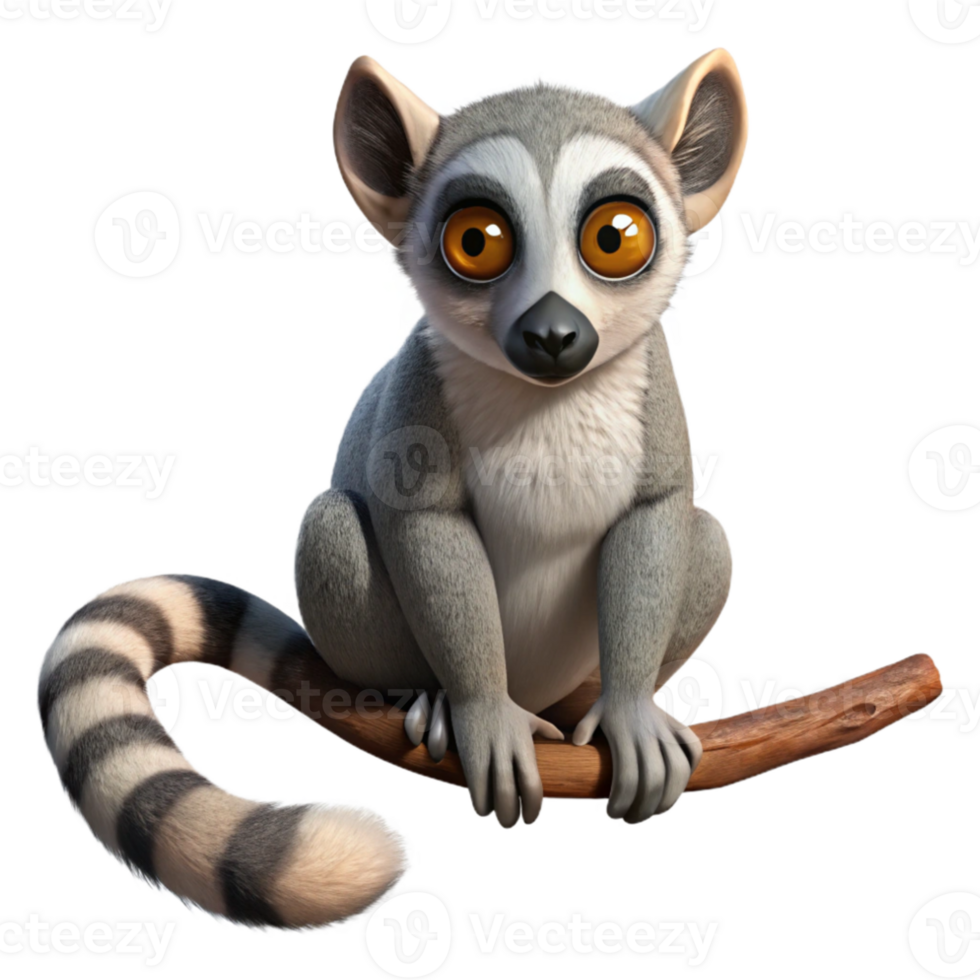 dramatic abstract Lemur Sitting on Branch Isolated Cutout authentic png