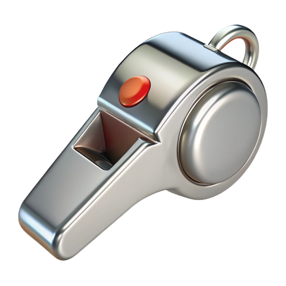 wonderful classic Lifeguard Whistle Silver Metal Shiny Surface Transparent Background png