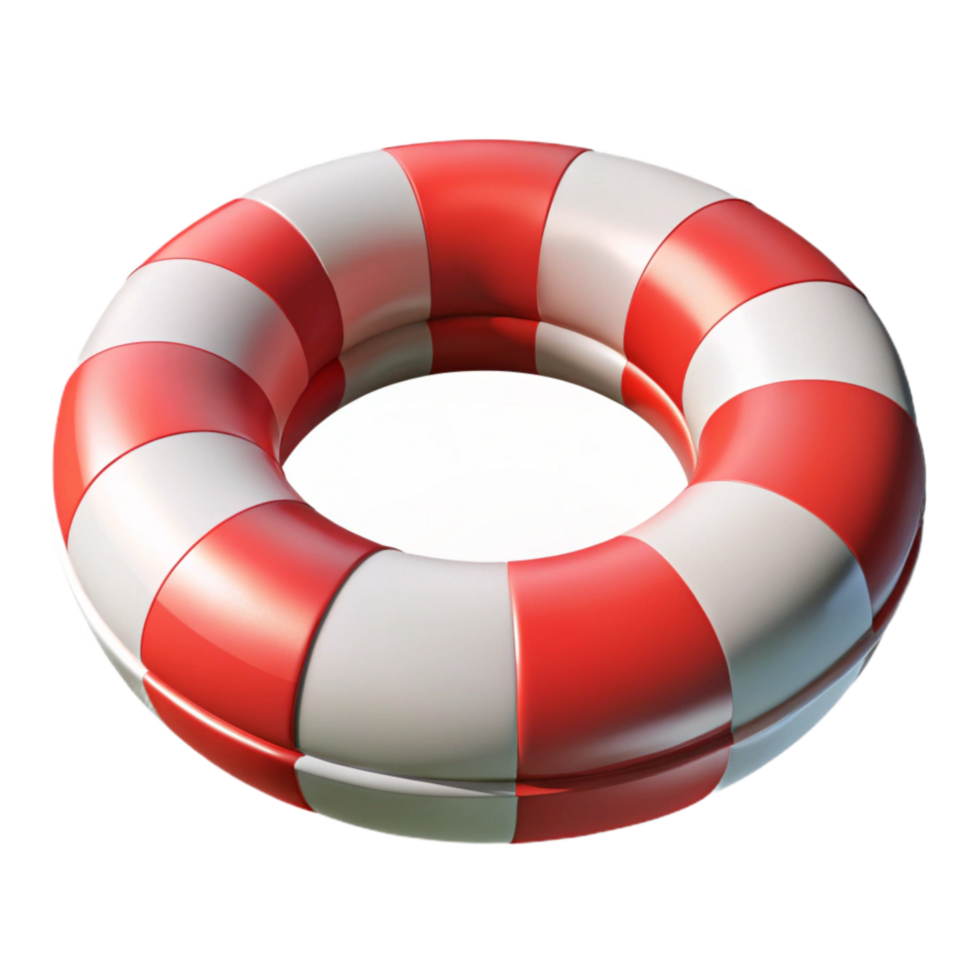 dramatic abstract Life Ring Red White Striped Floating Isolated on Transparent Background professional png
