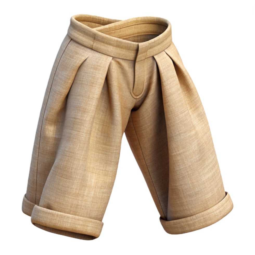 elegant contemporary Linen Pants Folded Beige Transparent Background high quality png