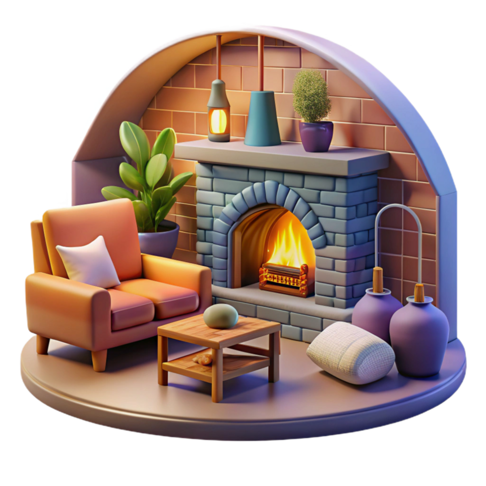 wonderful classic Living Room with Fireplace Transparent Background authentic png