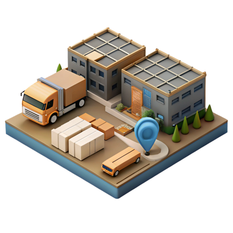 beautiful minimalist Logistics Hub Aerial View Isolated high quality png
