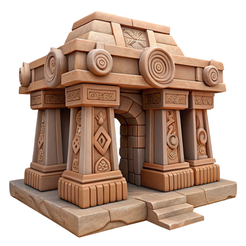 serene contemporary Lost Temple Carvings Ancient Symbols Detailed Texture Cutout authentic png